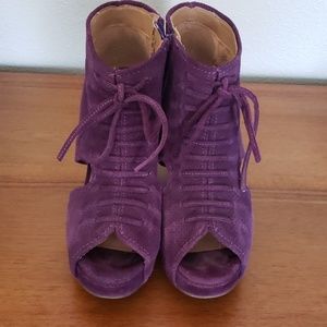 Jeffrey Campbell Purple Suede Lace-Up Peep-Toe Ankle Booties